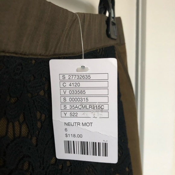 ANTHROPOLOGIE Rione Skirt Olive Black Lace Overlay - Picture 6 of 7